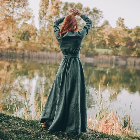 Visible Art Linen Wrap Maxi Dress - Picture 3 of 12